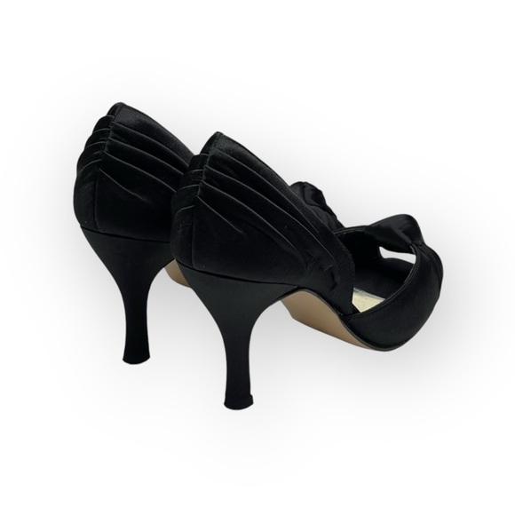 White House Black Market WHBM ❁ Satin Knot Peep Toe D’Orsay Heels ❁ Black ❁ 6B ❁ - Picture 3 of 16